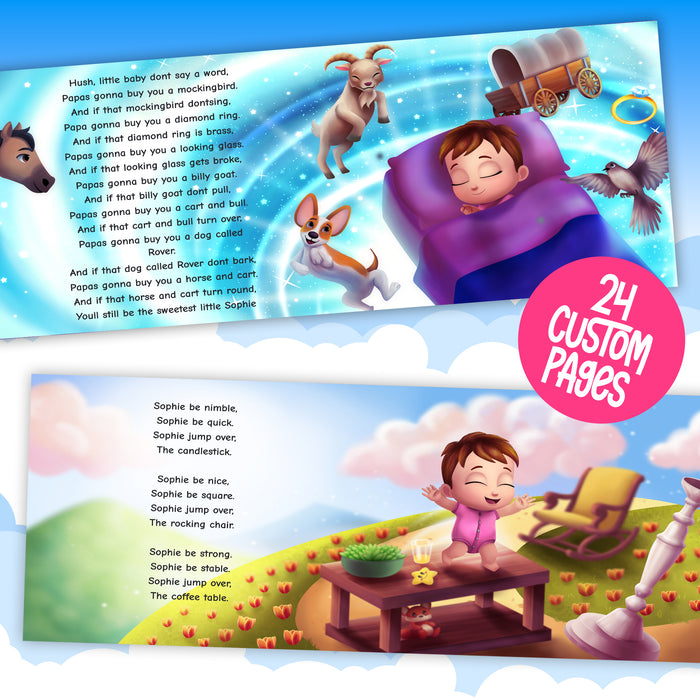 Classic Nursery Rhymes book for baby custom book inside pages preview baby sleeping and playing