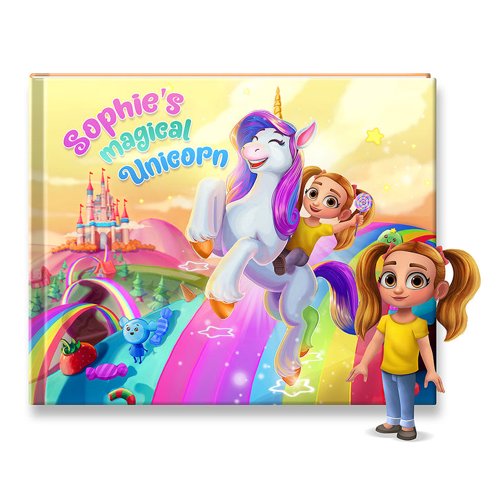 Magical Unicorn Custom Story Book gift cover of book showing unicorn and girl