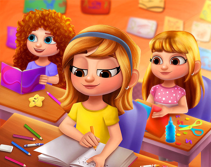 First day of school classroom with kids