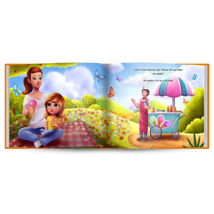 Internal page examples of Mommy is my world custom book Mom and child eating ice cream
