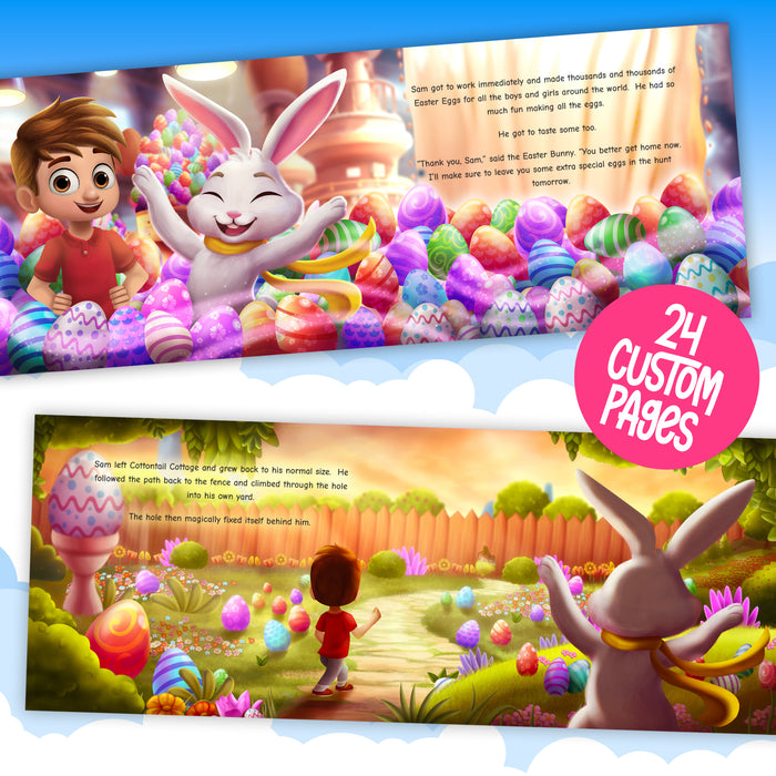 Magical Easter Custom story book inside book preview showing child and Easter bunny colorful artwork