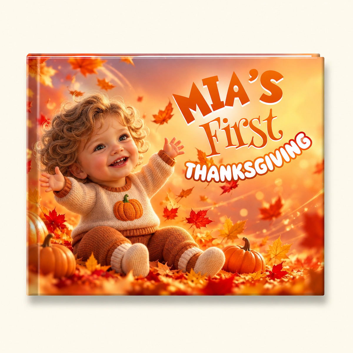 Children's book cover with text "Mia's First Thanksgiving"