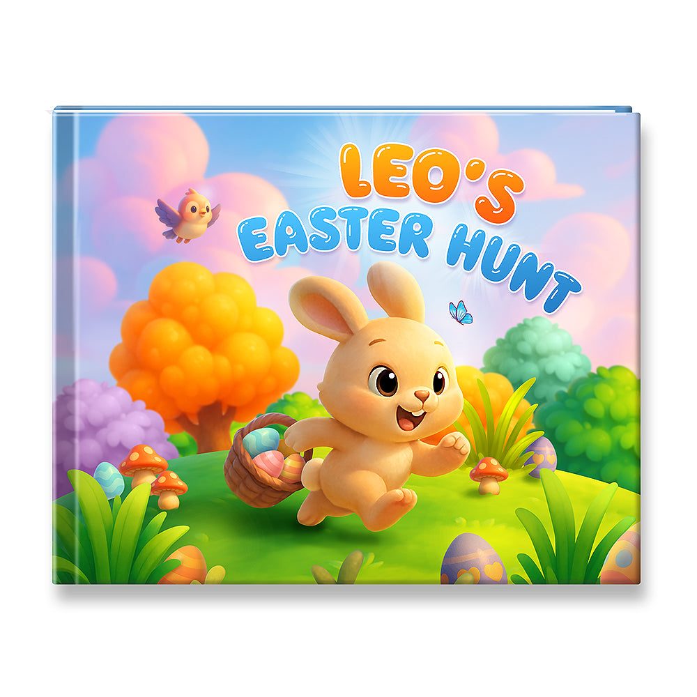 Children's book titled 'Leo's Easter Hunt' with a cartoon bunny on the cover.