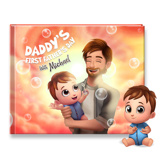 Cover of personalized first fathers day book with Dad and baby