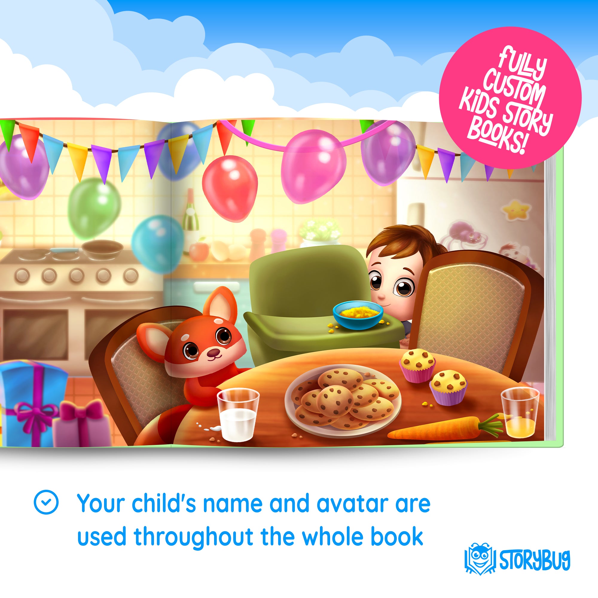 Personalized first birthday storybook example of custom artwork