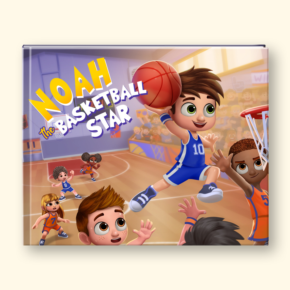Children's book cover with text "Noah the Basketball Star"