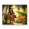 A children's book cover featuring an illustrated scene of a young girl riding a friendly dinosaur in a sunlit forest. The title reads 'ZIHĀN, Can You Find the DINOSAUR?' in large orange and red lettering on the right side.