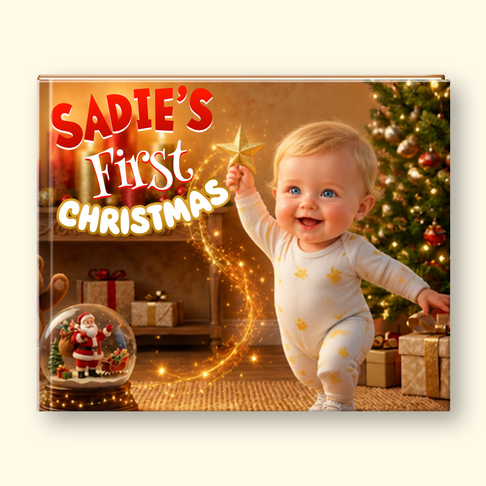 Children's book with text "Sadie's First Christmas"