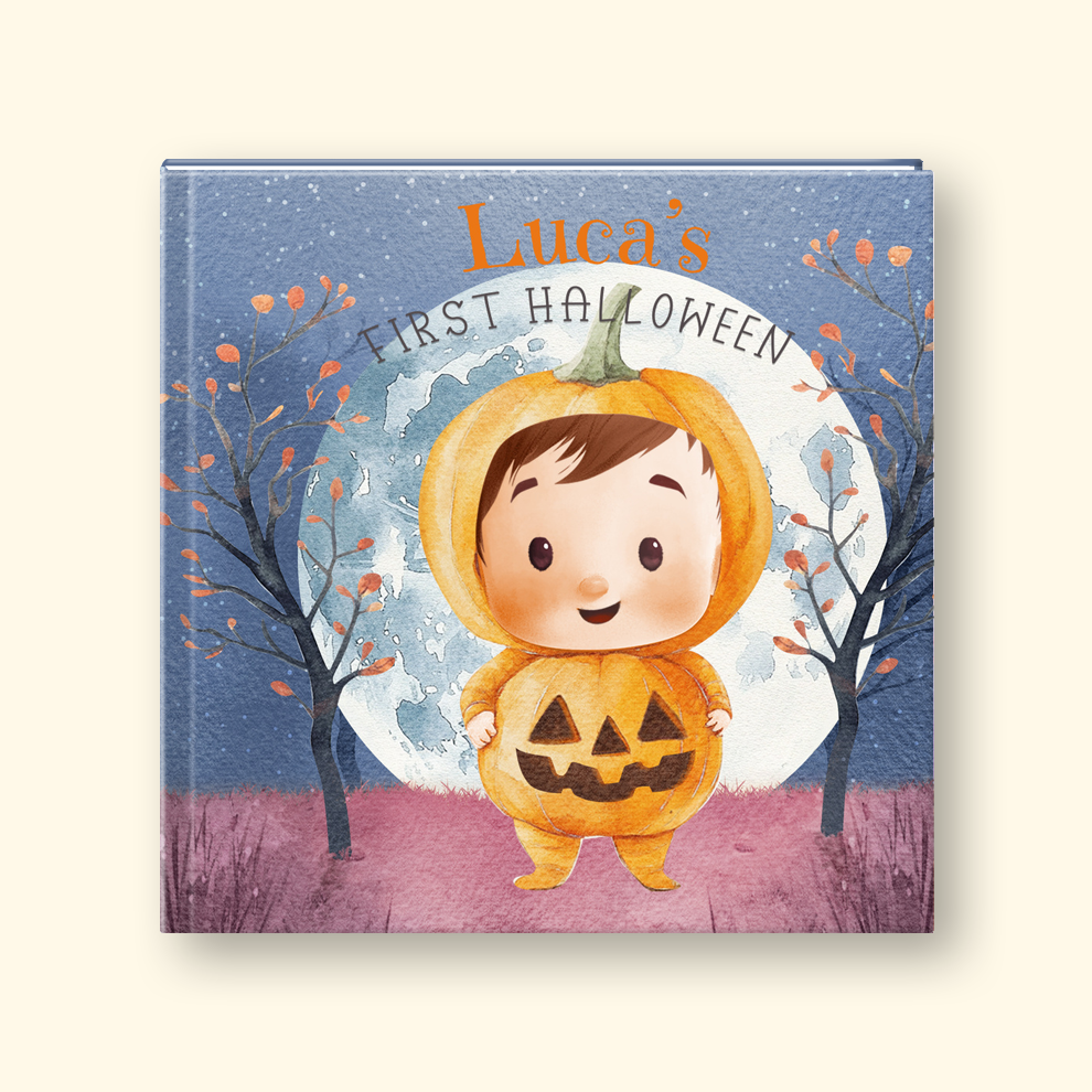 Children's book cover with text "Luca's First Halloween"