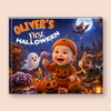 Halloween book cover with text "Oliver's first halloween"