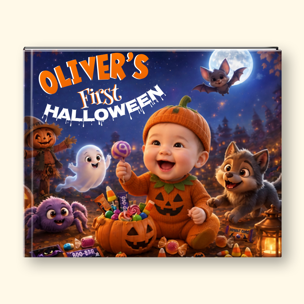 Children's book cover with text "Oliver's First Halloween"