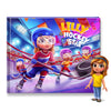 Book cover of 'Lilly the Hockey Star' with animated characters on an ice rink.