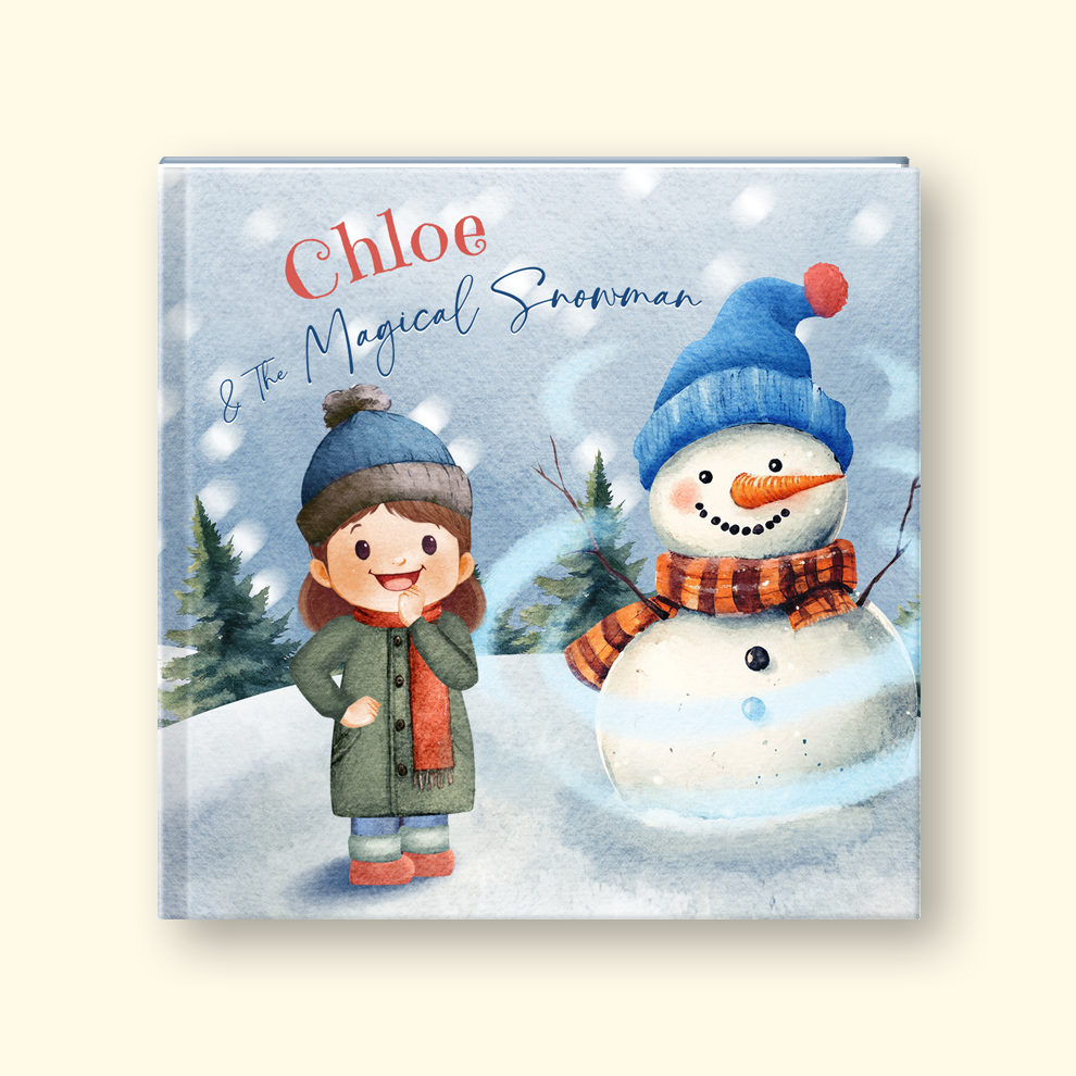 Children's book cover with text "Chloe & the Magical Snowman"