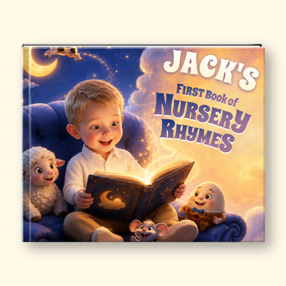 Children's book cover with text "Jack's First Book of Nursery Rhymes"