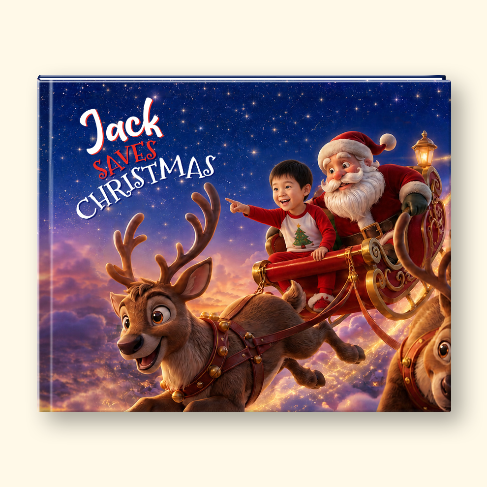 Children's book with text "Jack Saves Christmas"