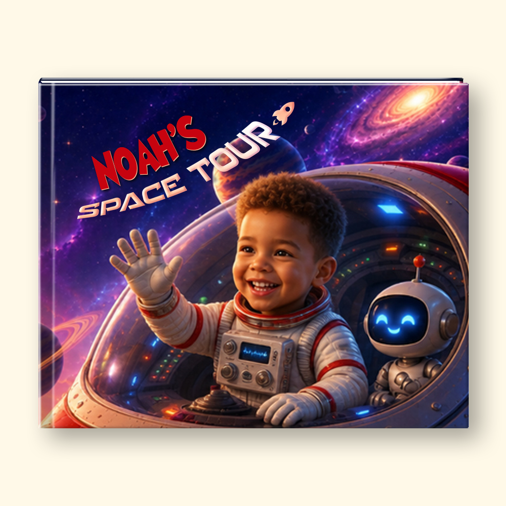 Children's book cover with text "Noah's Space Tour"
