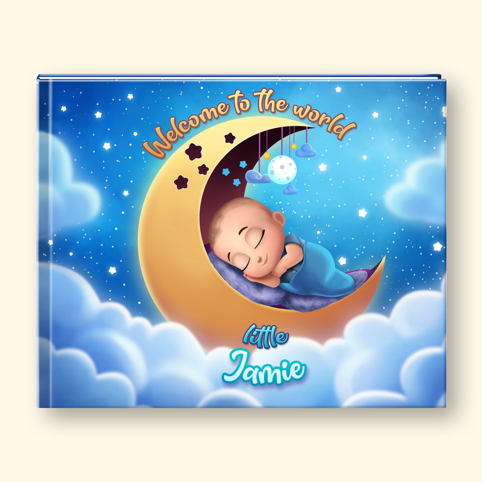 Children's book cover with text "Welcome to the World little Jamie"